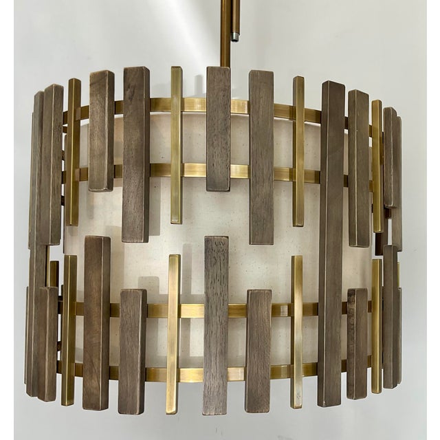 2020s Mid-Century Modern Style Wood and Brass Pendant Light For Sale - Image 5 of 8