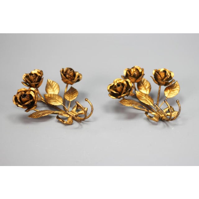 Hollywood Regency Italian Gilt Metal Rose Coat Hooks, 1960s, Set of 2 For Sale - Image 3 of 18