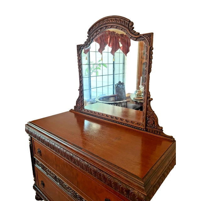 Traditional Antique Sideboard, Buffet, Console, Hand Carved, Mirror, Renaissance Revival For Sale - Image 3 of 16