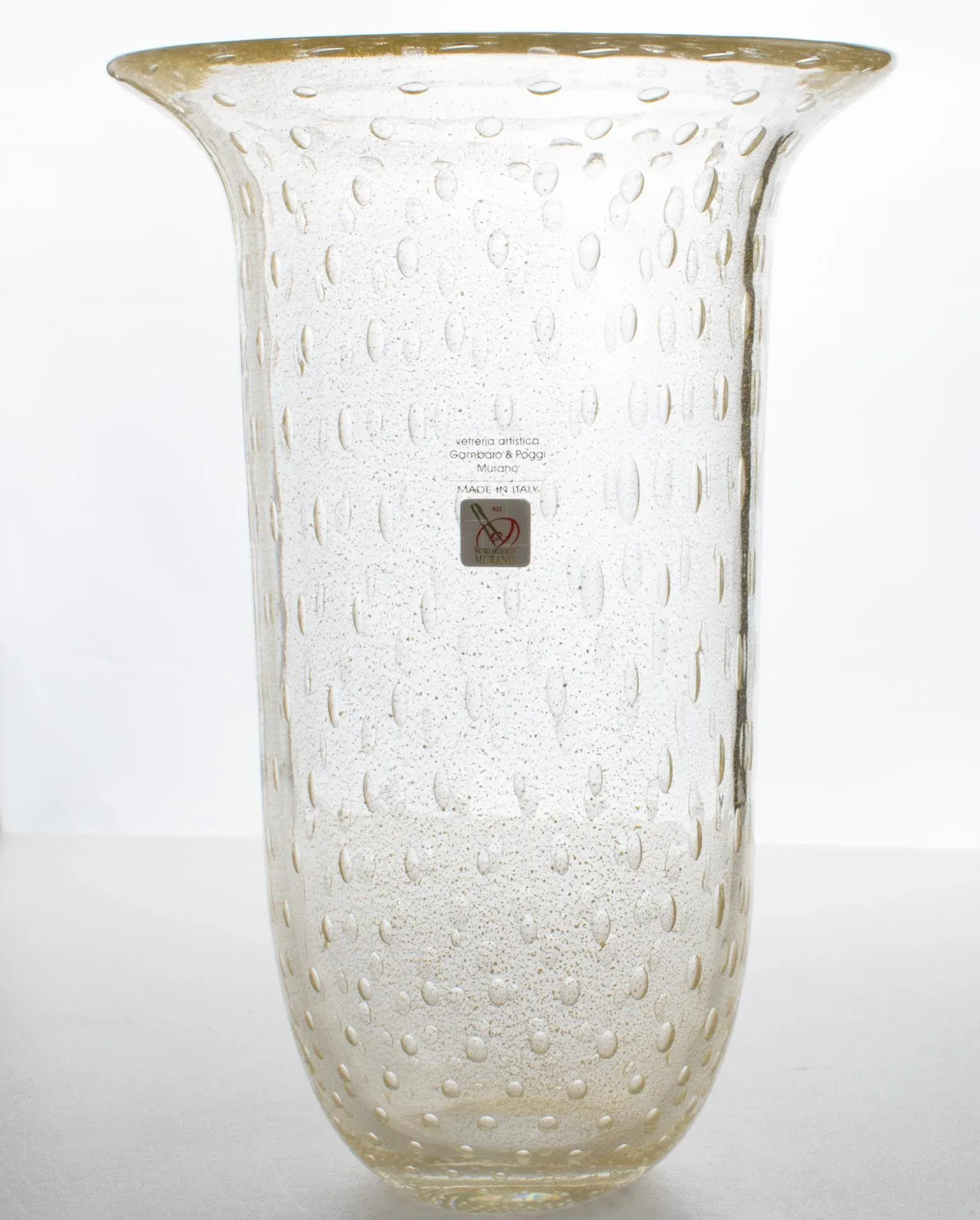【美品】Gambaro & Poggi Murano ガラス ベース　イタリア製 Italian Art Glass Murano Vase Gold Flakes and Bubbles by Gambaro