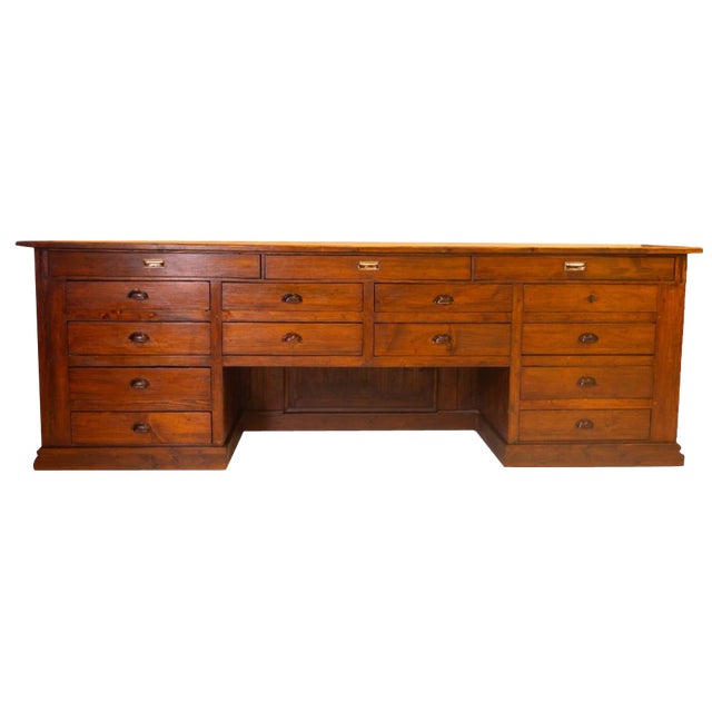 Vintage Wood Sideboard with 16 Drawers For Sale