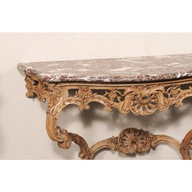 Early 19th Century French Rocaille Carved Marble Top Consoles For Sale - Image 4 of 13