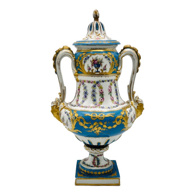 Antique French Sevres Style Porcelain Double Handled Urn For Sale