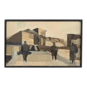 1958 Mid-Century Modern "Spanish Walks" Vintage Abstract Figurative Landscape Oil Painting by Swedish Artist Ivar Morsing, Framed