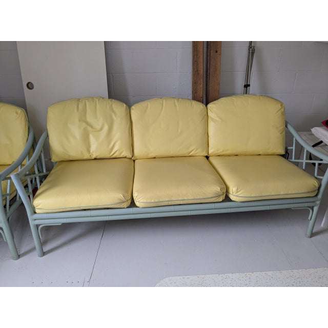 Two sofas and one chair, lightweight cast aluminum frames and original vinyl cushions. Frames have some wear and tear -...