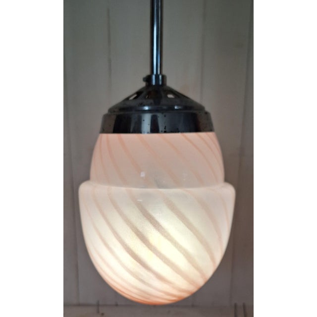 1960s Mid-Century Italian Ceiling Lamp with Chrome-Plated Metal Mounting and Teardrop-Shaped Pink-Tinted Glass Shade, 1960s For Sale - Image 5 of 7