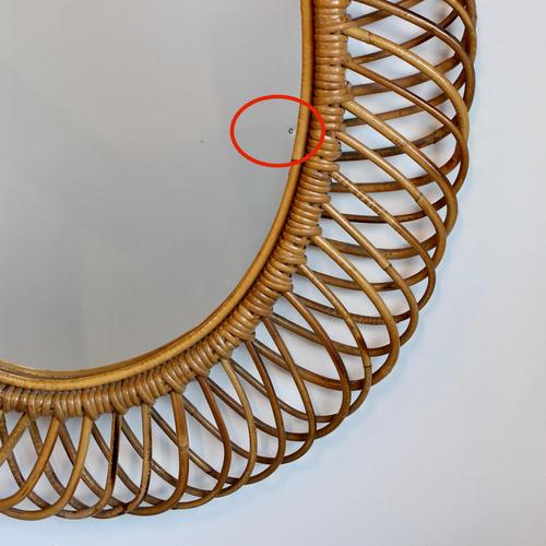 Wood Vintage Italian Rattan Wall Mirror, 1960s For Sale - Image 7 of 10