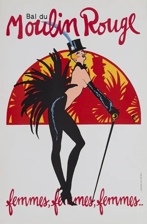 Original Vintage Bal du Moulin Rouge Femmes Offset Lithograph Poster by René Gruau, 1983