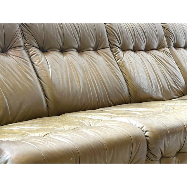 Olive Green Leather Sofa, 1970s For Sale - Image 6 of 16