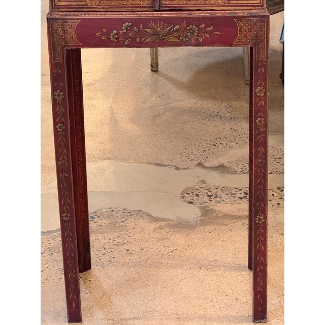 19th Century Red Chinoiserie Painted Cabinet on Stand For Sale - Image 4 of 13