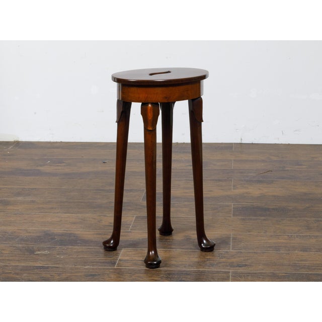 English 19th-Century English Walnut Stool with Hand-Cut Central Handle and Pad Feet For Sale - Image 3 of 10