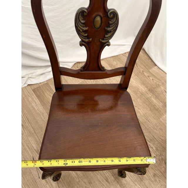 Antique French Accent Chair Hand Carved Back and Legs Solid Mahogany Petite Size For Sale In Palm Springs - Image 6 of 9