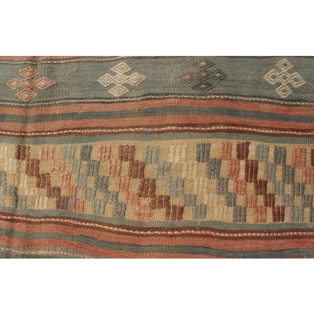 Vintage Turkish Kilim With Stripped Embroidery in Multi Warm Butter and Green For Sale - Image 9 of 13