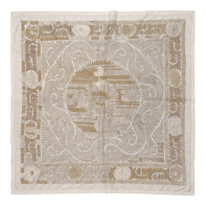 Vintage Hand-Embroidered Neutral Tan Suzani From Bukhara 4'9'' X 4'10''