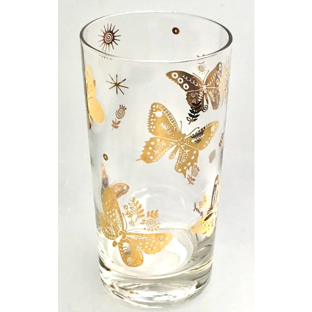 Hollywood Regency Mid 20th Century Georges Briard Gilded Butterfly Highballs & Caddy Set- 9 Pieces For Sale - Image 3 of 6