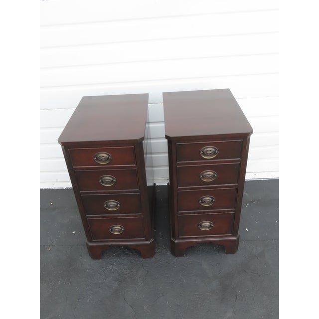 This beautiful Pair of Nightstands is made of wood, solid wood, mahogany, veneer, and metal. The Tables were converted...