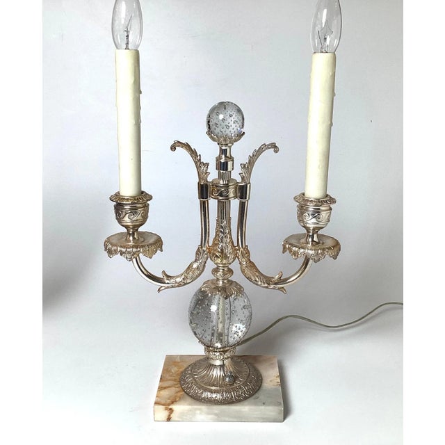 Pairpoint Glassworks Silvered Bronze Candelabra Lamps by Pairpoint - A Pair For Sale - Image 4 of 9