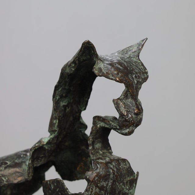 Artistic Sculpture of Cat, 1990s, Bronze with Stone Base For Sale - Image 6 of 8