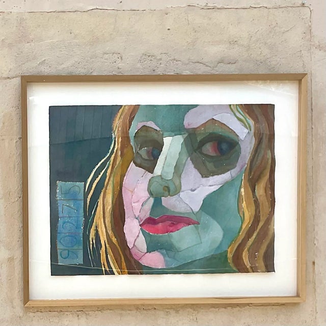 Early 21st Century Vintage Boho Signed Original Mixed Media Painting For Sale - Image 5 of 10