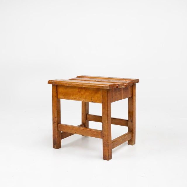 Industrial Brutalist Wooden Stool, Belgium, 1920s For Sale - Image 11 of 11