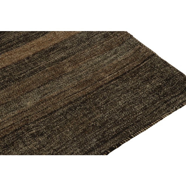 1950s Vintage Square Kilim Rug in Beige-Brown Stripes, Black Striations For Sale - Image 5 of 7