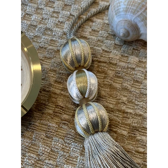 Pair of Beaded Satin Key Tassels in Natural Mineral Colors- H 7.5 Inches For Sale In New York - Image 6 of 15