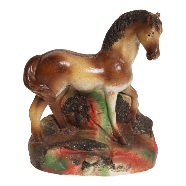 Vintage Painted Chalkware Horse Sculpture / Figurine For Sale