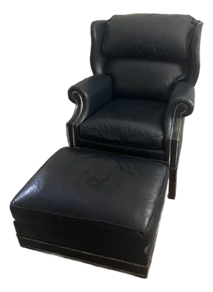 Hancock & Moore Royal Leather Wingback Chair With Ottoman