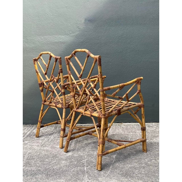 Wood Vintage Chinese Chippendale Rattan Dining Chairs - A Pair For Sale - Image 7 of 12