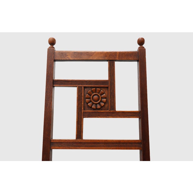 Art Deco Oak Side Chair with Carved Rosette Back and Turned Front Legs, 1890s For Sale - Image 3 of 16