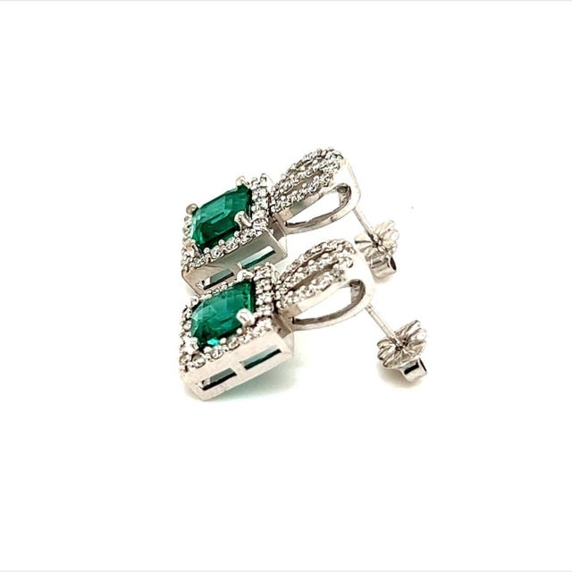 Natural Emerald Diamond Stud Earrings 14k Gold 2.84 TCW Certified For Sale - Image 9 of 12