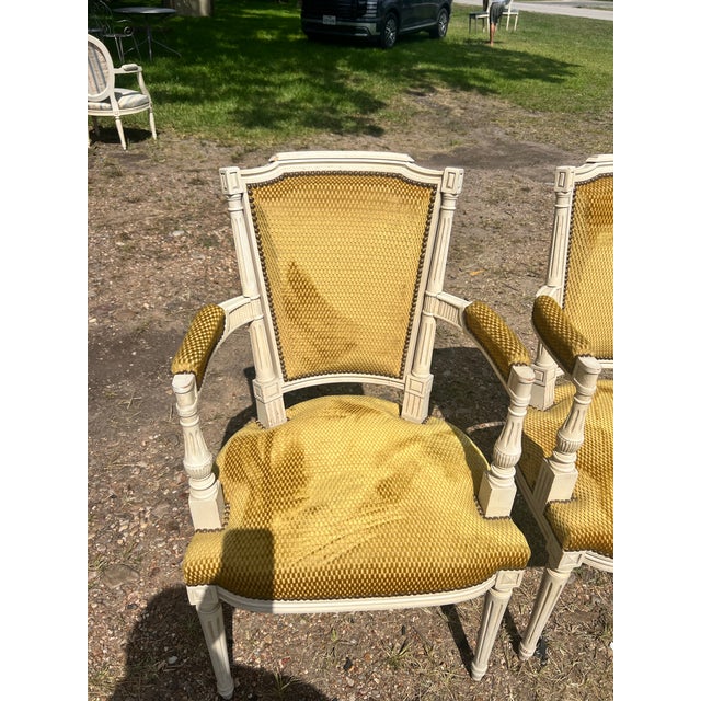 French 19th Century Louis XVI Painted Walnut Arm Chairs - Set of 2 For Sale - Image 9 of 12
