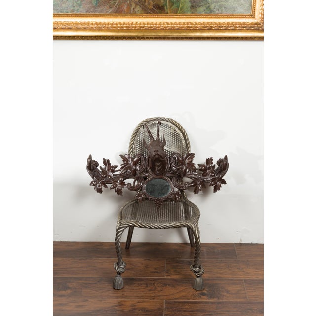 Black Forest 1900s Carved Wooden Plaque with Chamois Motif, Foliage and Mirror For Sale - Image 4 of 10
