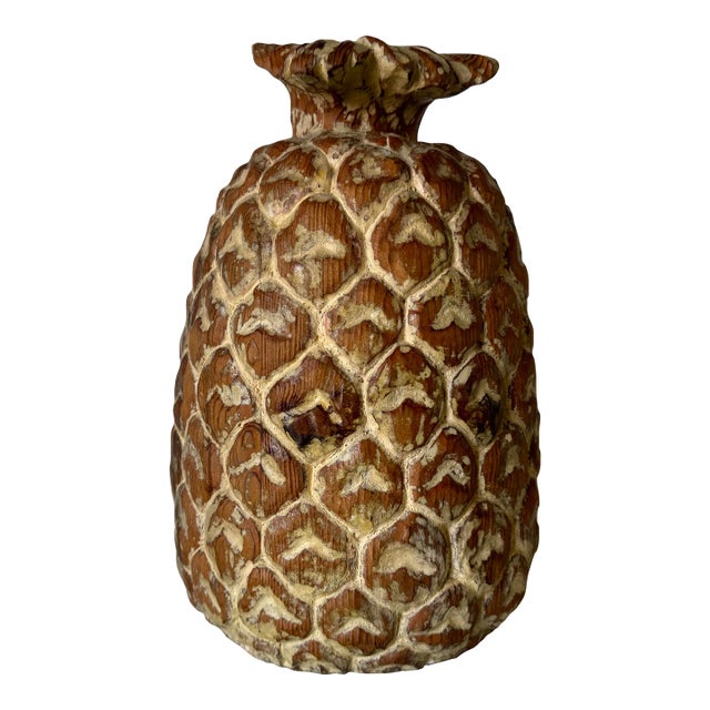 Vintage Sarreid Ltd Carved Wood Pineapple Sculpture For Sale