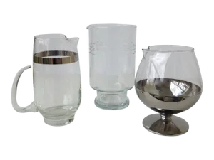 Vintage Mid-Century Assorted Glass & Silver Cocktail Mixers - Set of 3