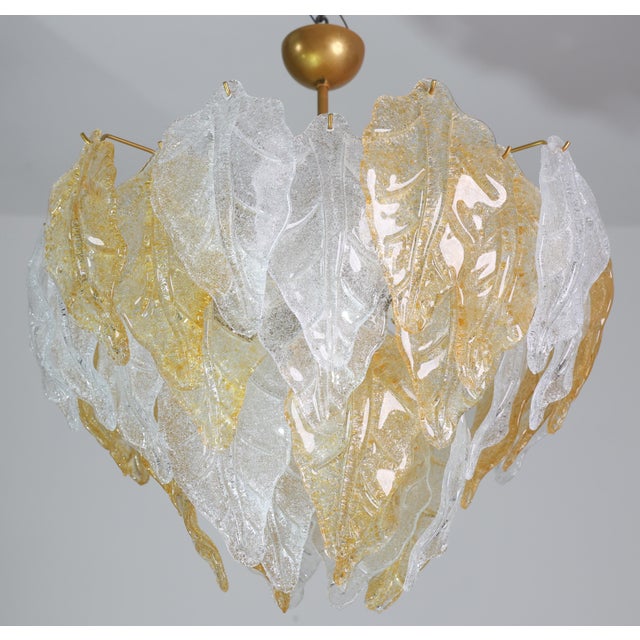 1970s Art Deco Amazing Large Size Murano Glass Clear and Orange Leaves Chandelier For Sale - Image 10 of 12