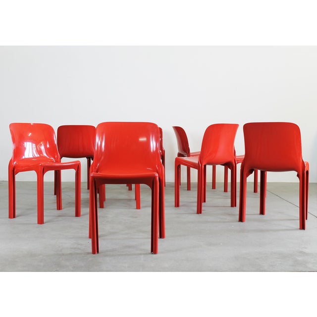 Mid-Century Modern Red Selene Chairs by Vico Magistretti for Heller, 2002s, Set of 9 For Sale - Image 3 of 12