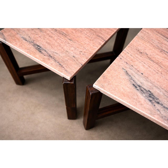 1960s Pair of Brazilian Rosewood & Pink Granite Side Tables, Brazil, 1960s For Sale - Image 5 of 14