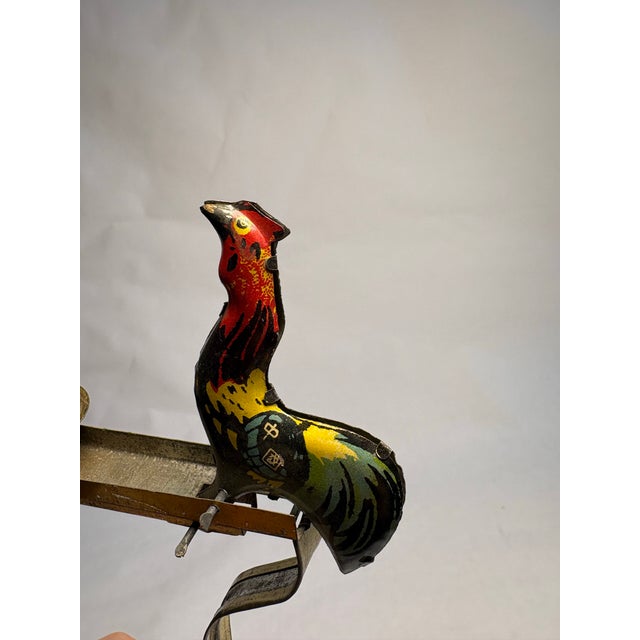 Mid 20th Century Mid 20th Century Lithographed Tin "Pecking Roosters" Mechanical Pendulum Toy For Sale - Image 5 of 10