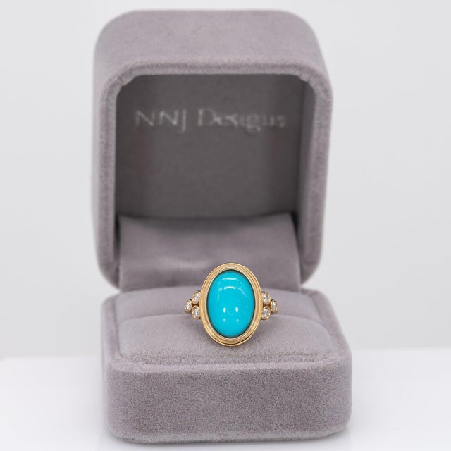 Contemporary Sierra | 4.54ct Turquoise Ring With Earth-Mined Diamond Accents in Solid 14k, Size 6.75 For Sale - Image 3 of 10