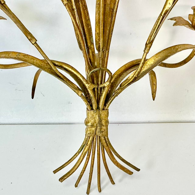 1950s Vintage Italian Hollywood Regency Wheat Sheaf Candle Holder Sconces - A Pair, 2 Arm For Sale - Image 14 of 17