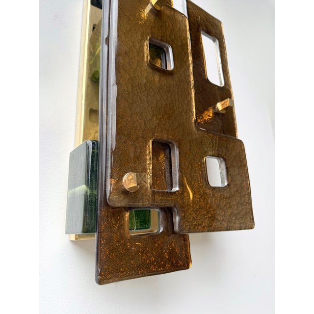 Contemporary Pair of Geometry Cola Murano Glass and Brass Sconces, Italy For Sale - Image 4 of 12