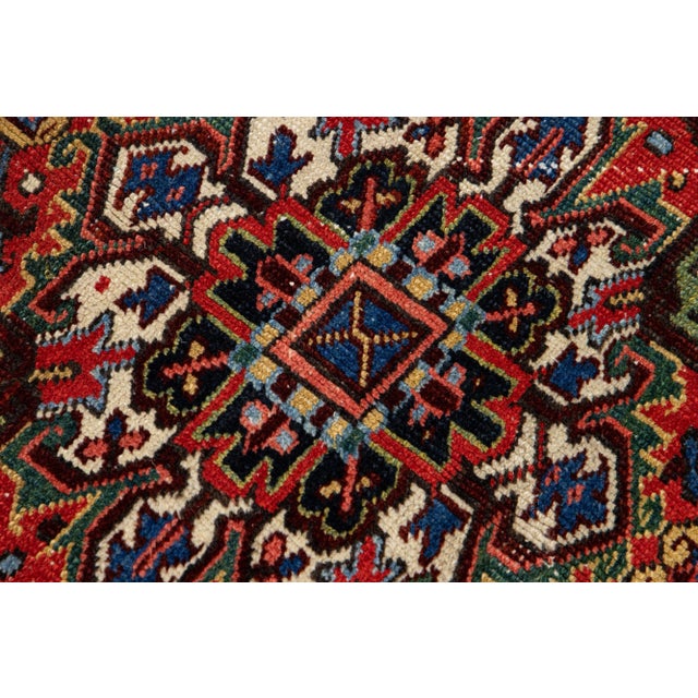 Textile Antique Persian Heriz Red Handmade Medallion Motif Wool Rug For Sale - Image 7 of 11