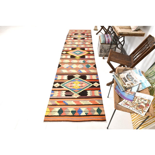 Cotton Kilim Runner Rug, in Flawless conditions. Designed 1970 to 1979