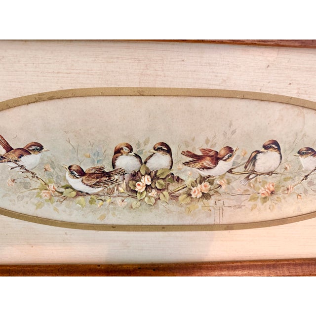 Wood Vintage Marjorie Morrow “Sparrows” Framed Bird Print, 1983 For Sale - Image 7 of 8