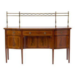 Antique English 19th Cent George III Inlaid Sideboard W/ Removable Brass Gallery For Sale