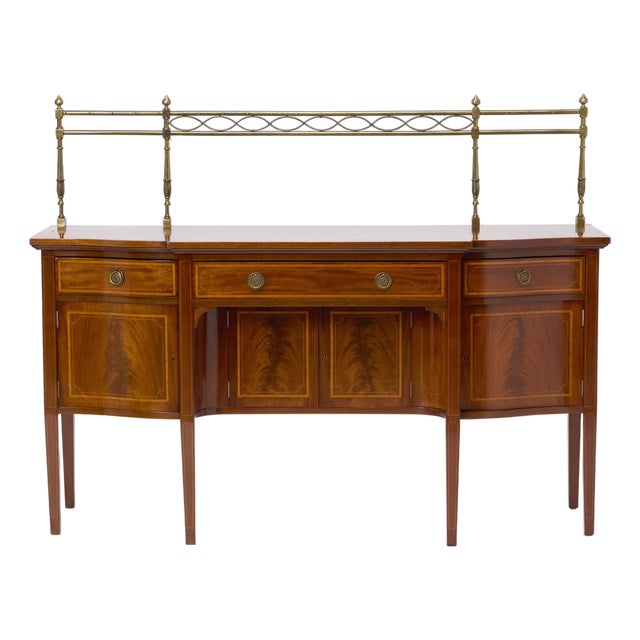 Antique English 19th Cent George III Inlaid Sideboard W/ Removable Brass Gallery For Sale
