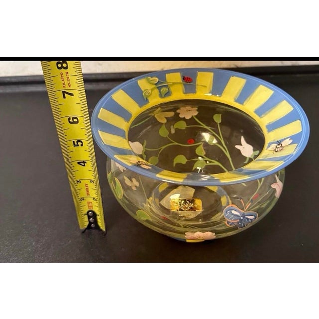 1970s Lenox Hand Painted Art Glass Butterfly Meadow Floral Bowl 5.5”t 7.5”w For Sale In Atlanta - Image 6 of 7