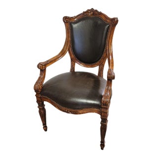 Theodore Alexander Louis XVI Style Mahogany and Leather Shield Back Armchair For Sale