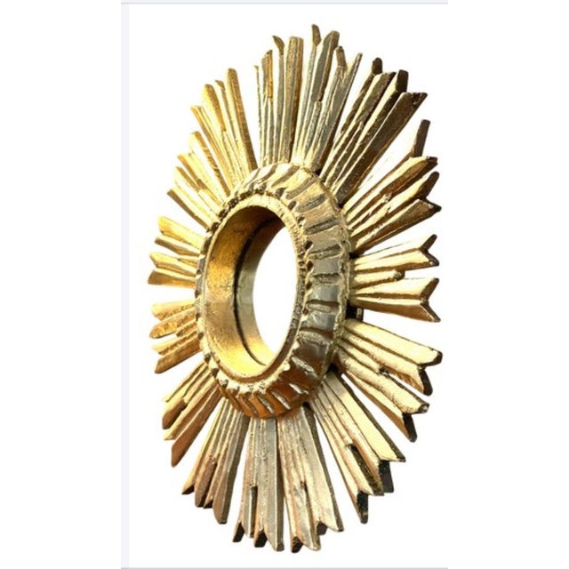 Gilded Wooden Sunburst Mirror, 1980s For Sale - Image 3 of 6